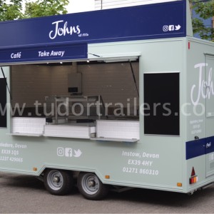 Blue Mobile Catering Trailer Open Flap Rear Exterior